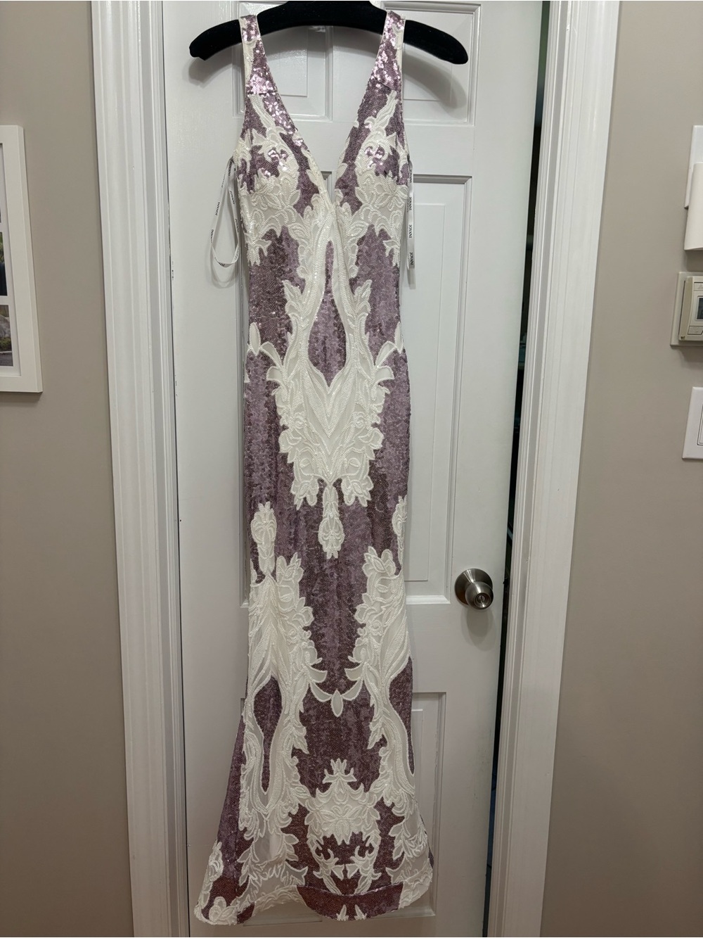Jovani White and Dusty Rose/purple Detailed Sequin V-neck Low Back Dress - Picture 1 of 3